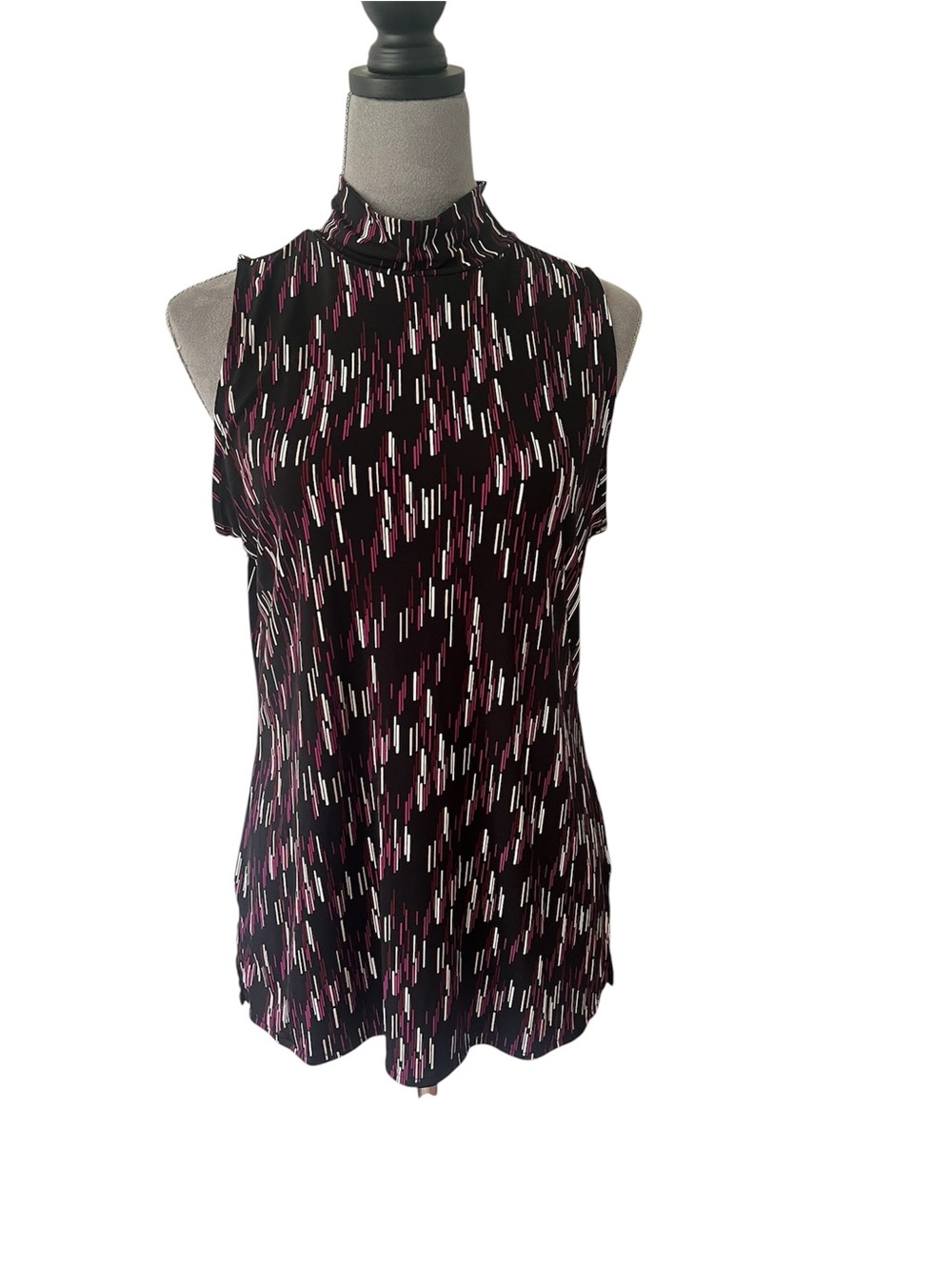 Worthington Sleeveless Mock Neck Top in Black, Pink and Cream